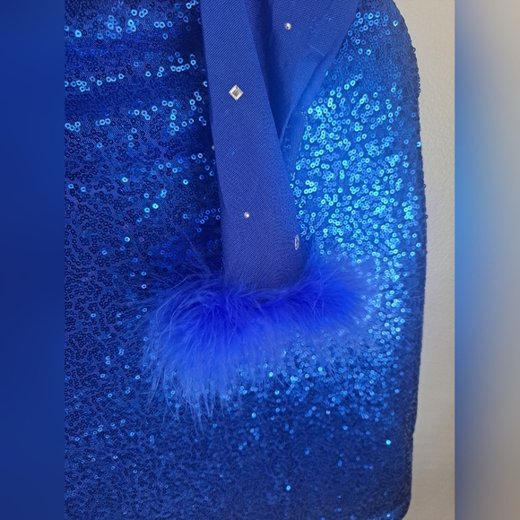 Sequin Mesh Long Sleeves Paillette Beaded Bodycon Blue Nightclub Dress Sz M #NEW - Picture 7 of 10